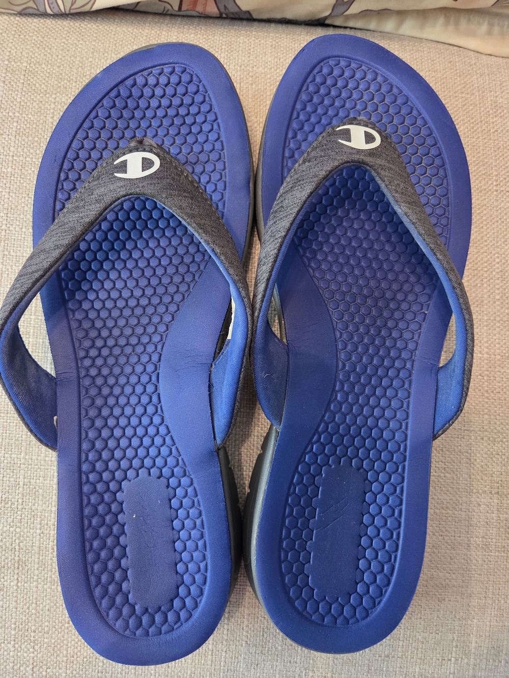 Champion Blue Women's Flip Flop Sandals with Gray Straps
